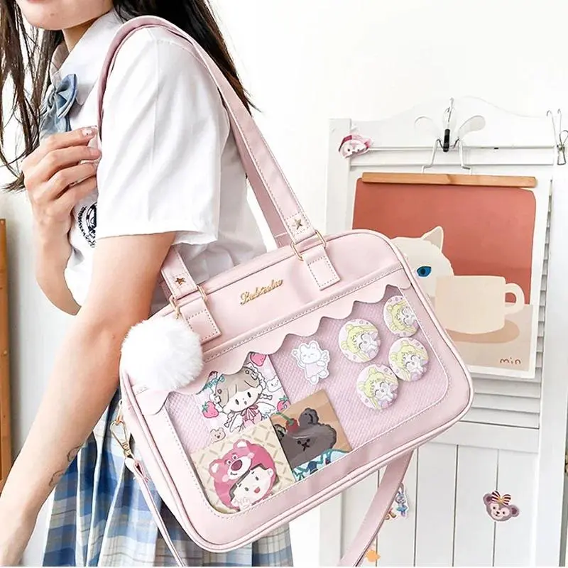 Japanese Kawaii Shoulder Bag for Women PU Leather Itabag Transparent Bag JK Tote Bag Handbags Preppy Bag Ita Bag Crossbody Bag