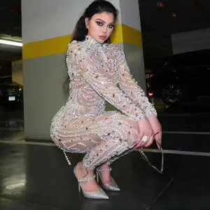 Women's Fashion Dress Slim Fit Sheer Sequin Sexy Jumpsuit Personalized one-piece suit Leg Casual