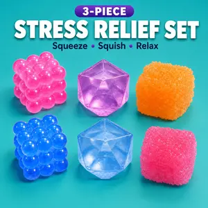 3Pcs Squishy Set Slow Rising Toy, Transparent Jelly Stress Relief Balls, Squeeze Sensory Fidget Toys for Adults & Kids, Calm Down Gift