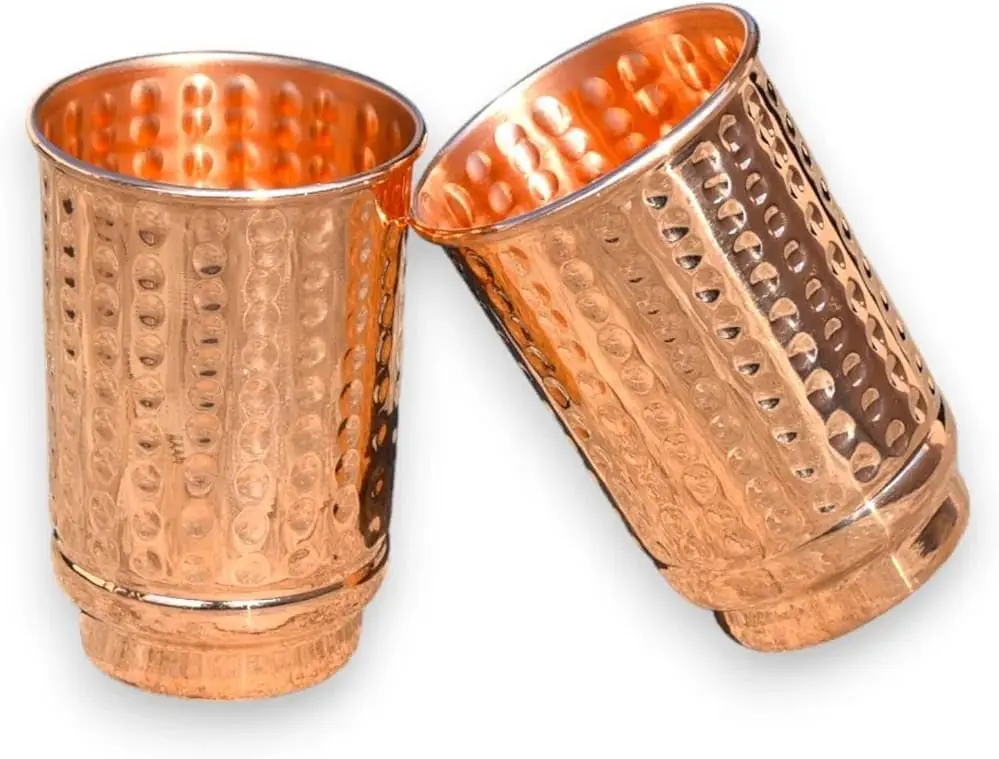 Copper Drinking Cups Ayurvedic Pure Copper Tumblers 2 pcs Set 400ml Traveller's Copper Glass Hygienic