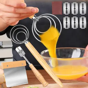 Bread Whisk Set of 3 Pieces,Bread Making Tools and Supplies,Danish Sourdough Whisks,Dutch Whisks for Dough,With Dough Scraper Sourdough Cutter,Lame Doughs Scoring Tool Blades Bakeware Stainless