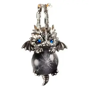 2025 New Cute Flying Dragon Pendant with Blue Eye and Beads Three-Dimensional Design Black Crystal Necklace for Daily Wear and Gift Unisex