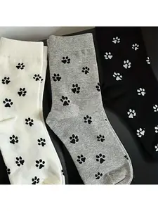 3 Pairs Medium-Length Socks, Cute Claw Pattern, Comfortable and Fun, Ideal for Daily Wear, Perfect Gift Idea