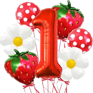 Strawberry Balloons First Birthday Decor, 40 Inch Mylar Red One Balloons, Strawberry Balloon for Berry First Birthday Balloons for Girls, Strawberry 1st Birthday Decorations