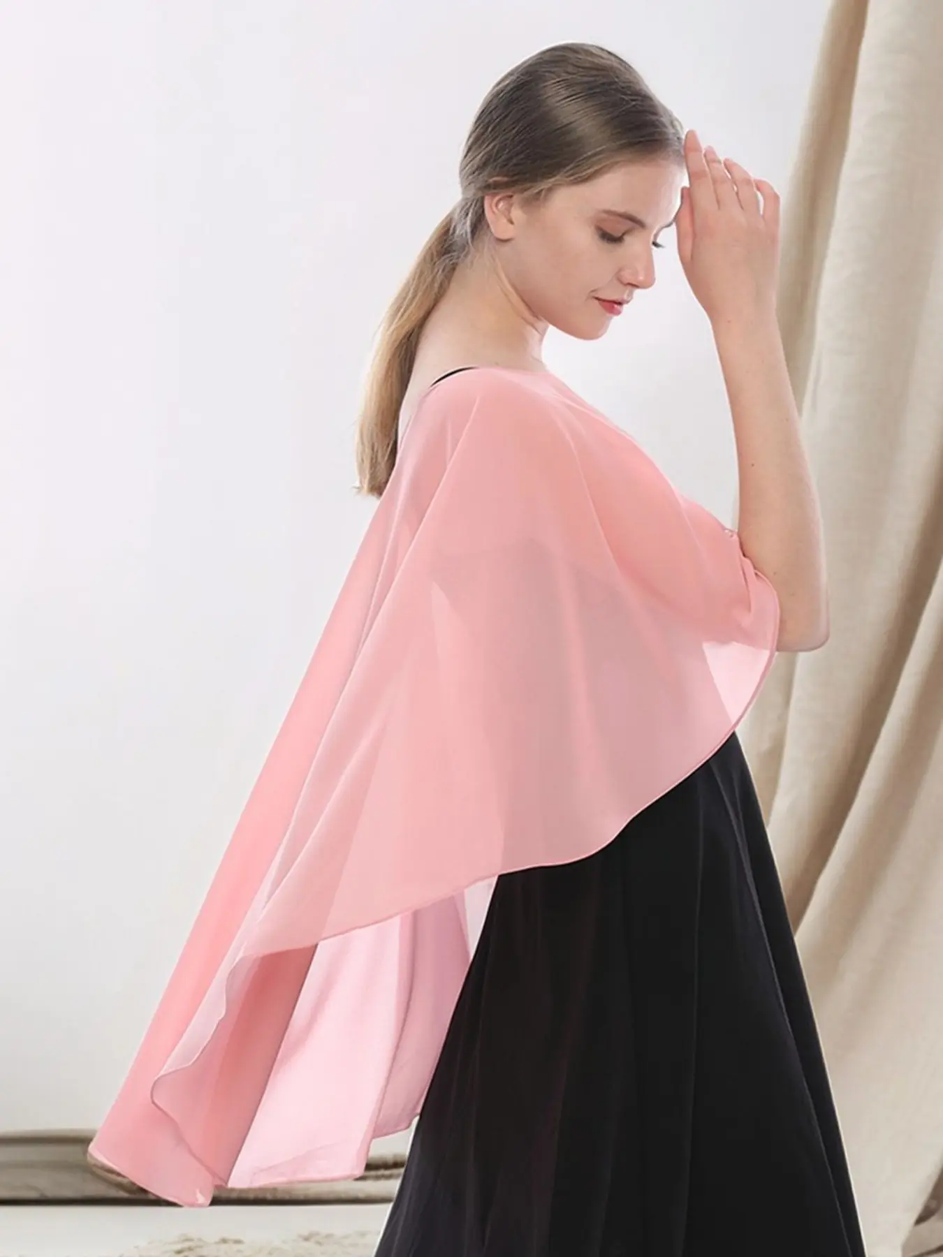 Women's Solid Color Chiffon Cape Wrap, Lightweight & Breathable UV Protection, Fitted Design for All Seasons, Casual Style Shawl, Trendy Solid Shawl, Fashion Shawl