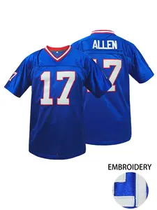 Men's Football Jersey, V Neck Embroidered Pullover, Buffalo #17 Rugby Jersey, Breathable Loose Fit Short Sleeve Top, Unisex Casual Wear, Apparel Jersey, Breathable Athletic Top