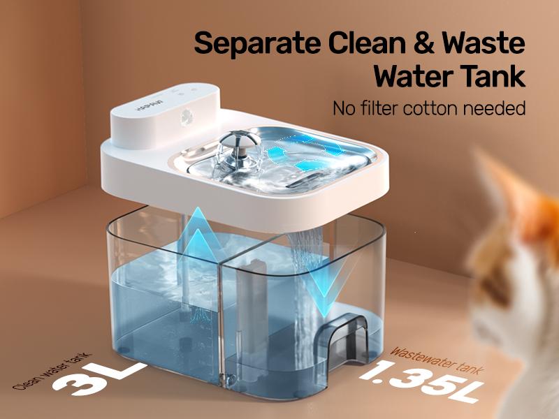 HAPAW Cat Water Fountain, 2.4GHz Wi-Fi App Control Automatic Pet Water Dispenser with 5000mAh Battery, Separated Clean & Waste Water, Filter-Free Plug-In Fountain for Cats,back to school HAPAW Cat Water Fountain, 2.4GHz Wi-Fi App Control Automatic Pet Water Dispenser with 5000mAh Battery, Separated Clean & Waste Water, Filter-Free Plug-In Fountain for Cats,back to school