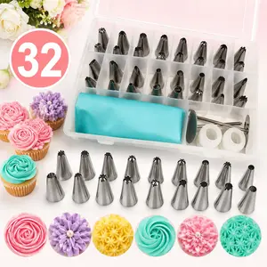 37pcs Piping Nozzle Set in Storage Box, Stainless Steel, with 32 Piping Nozzles, 2 Couplers, 2 Flower Nails, 1 Piping Bags, Cake Decorating, Nozzles, Pastry, Cupcakes, Baking Pan Decoration, Baking Tools, Piping Tools, Cake Tools, Cream