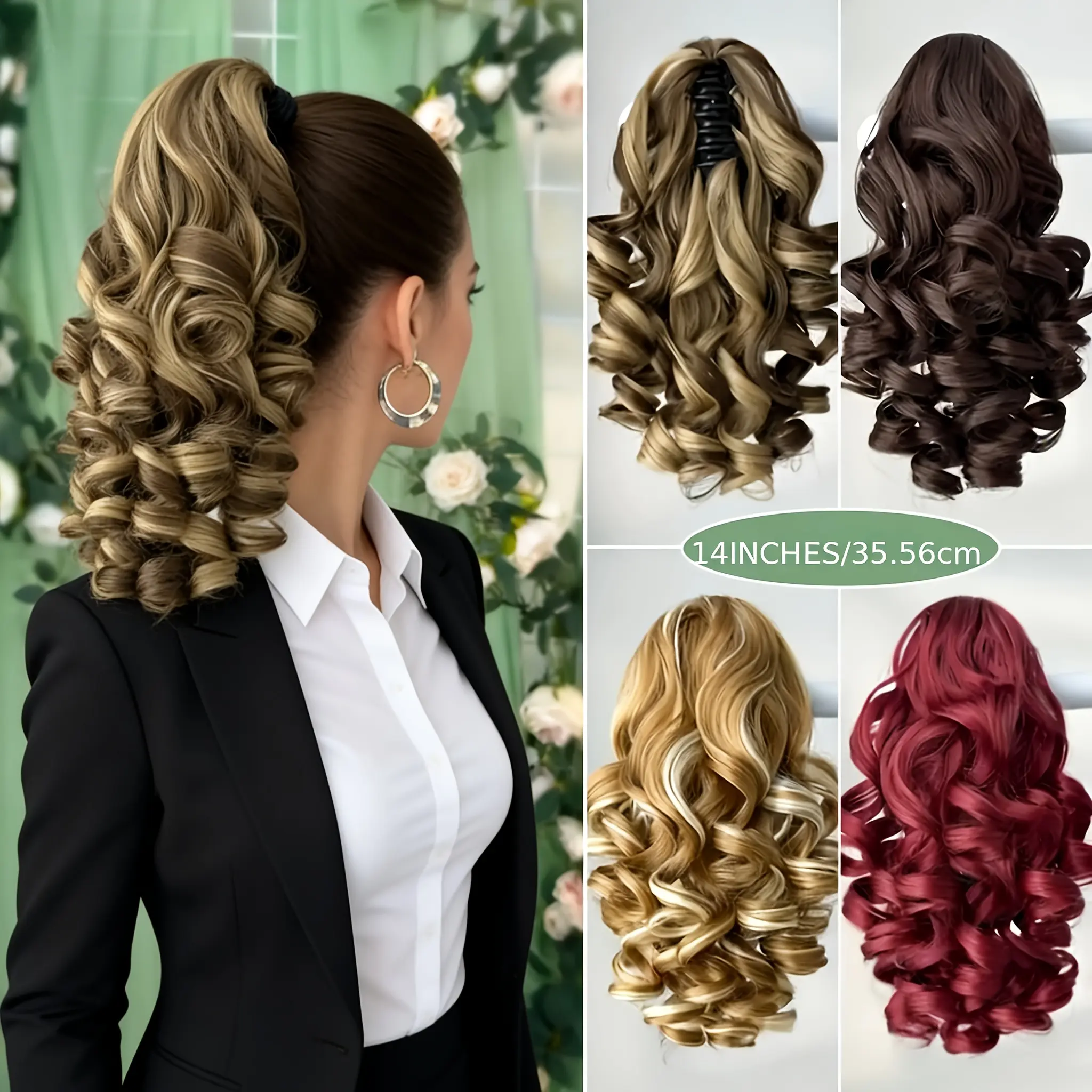 Multi-color claw-shaped ponytail hair accessory, 14cm cm long, curly and wavy, made of heat-resistant synthetic fiber, suitable for women's daily use, fashionable hair accessory, wavy ponytail, clip-on ponytail