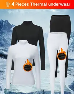 Women's 4-Pack Turtleneck Fleece Thermal Underwear Set Soft Warm Cozy Essential Undergarments for Autumn & Winter