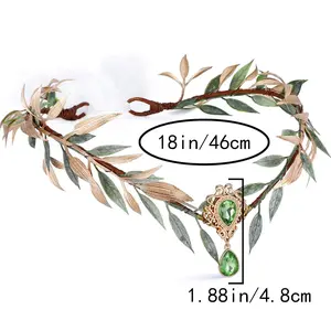 1 PC Handmade Fairy Flower Headband - Elf Crown Woodland Headdress Forest Leaf Headdress Elf Garland for Women Girls Renaissance Christmas Wedding Cosplay Photo Prop Green Gold
