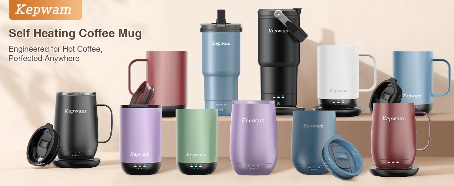 Kepwam Self-Heating Coffee Mug T1-16oz, Fast Heating Rechargeable Heated Coffee Mug, Smart Mug with App & Button Control, Ideal Gift for Coffee Lovers & Hot Drink Enthusiasts