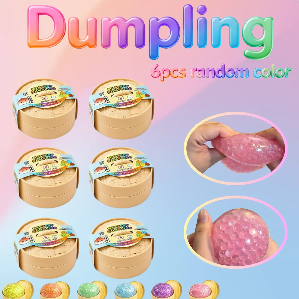 6 PCS Dumpling Squeeze Glitter Cute Dumpling Squishy New Water Beads Toy Real for Kids Adults Soft Squeeze Decompression Toy Stress Relaxation  Birthday   Party  Gift