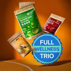 FreshDrinkUS Full Wellness Trio, Turmeric Ginger Cinnamon Tea, Soursop Graviola Leaf Tea, Hibiscus Flower Tea, 100% Natural and Pure, Antioxidant and Anti-Inflammatory Herbal Tea Set, Caffeine-Free, No Sugar, No Gluten, Vegan