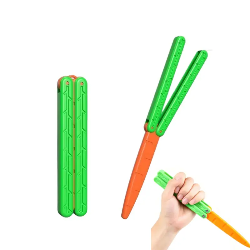 2PCS Carrot Butterfly Flip Toy, Balisong Practice Fidget Toy, Fun Skill Trainer, Sensory Desk Toy for Teens and Adults
