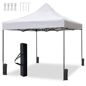 10x10 Pop Up Canopy Tent, Black Speckled Steel Frame, White Silver-Coated Top UPF50+ Water-Resistant, 3 Adjustable Heights (6.7-7.3ft), Includes Sandbags Stakes Ropes Carry Bag for Market Camping