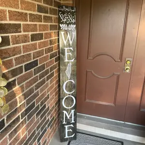 6 Foot Welcome Board with Palestine Map in Washed Black - Home Decor Plaque