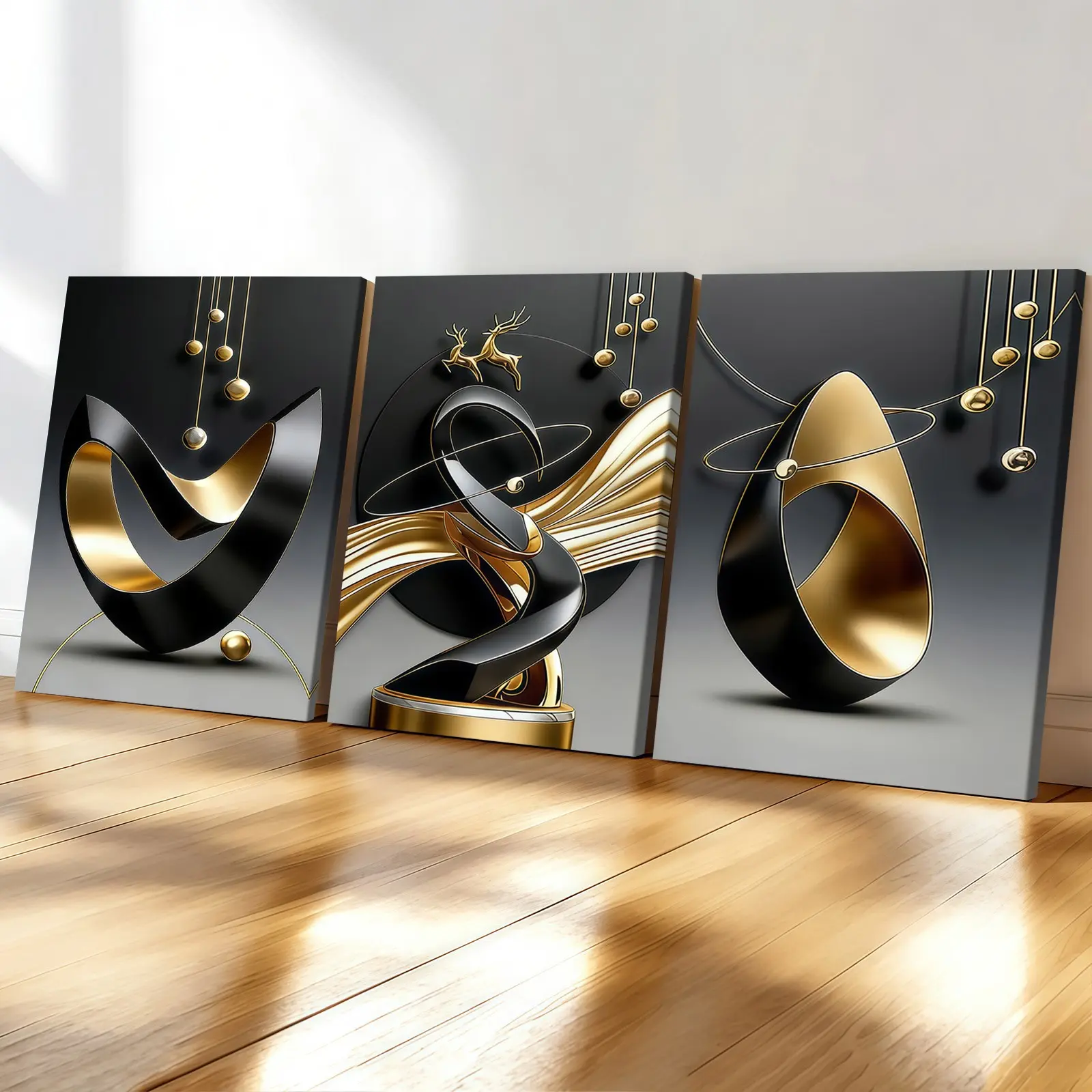 3-Pack Wood Frame Canvas, Modern Luxury Abstract Design Geometric Decorative Posters, Abstract Art Prints, Artistic Living Room Wall Art, Home Office Corridor Decor, Art Work For Wall Decor, Aesthetic Wall Decor
