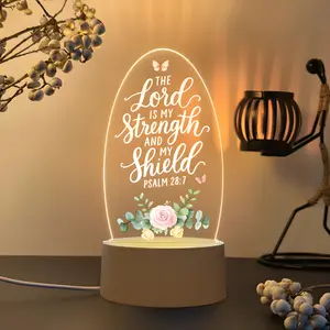 Creative Bible Verse Night Light, Acrylic USB Desk Lamp, Psalm 28:7, Christian Home Decor, Prayer Lamp, Inspirational Lighting, Religious Night Light, Illuminated Sign, LED Decoration, LED Glow Sign