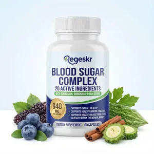 Regeskr Blood Sugar Complex Supplement - 940mg with Cinnamon & Mulberry - Supports Overall Health & Immune - 60 Capsules