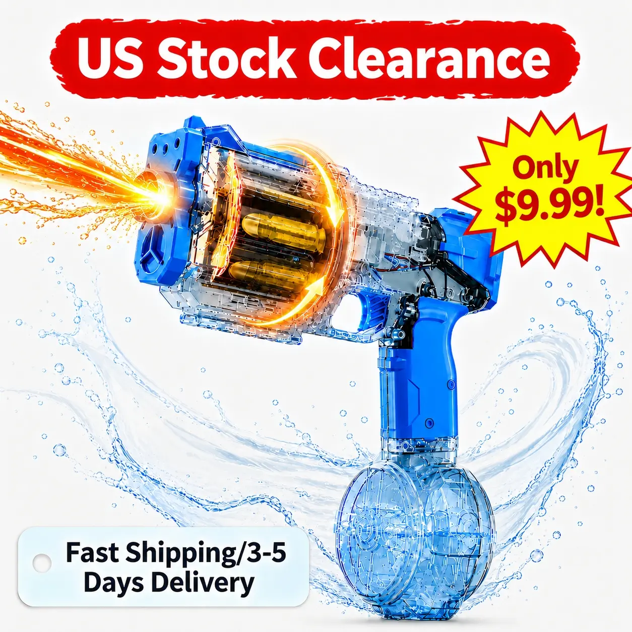 【US Stock Clearance】 Limited Deal Electric Auto Water Gun, USB Recharge High Pressure Blaster, Large Tank, Fast 3-5 Day Shipping, LED Muzzle, 25FT Range Auto Suction, Safe Non-Toxic ABS, Summer Pool Beach Toy, Gift for Kids Boys Girls 6+