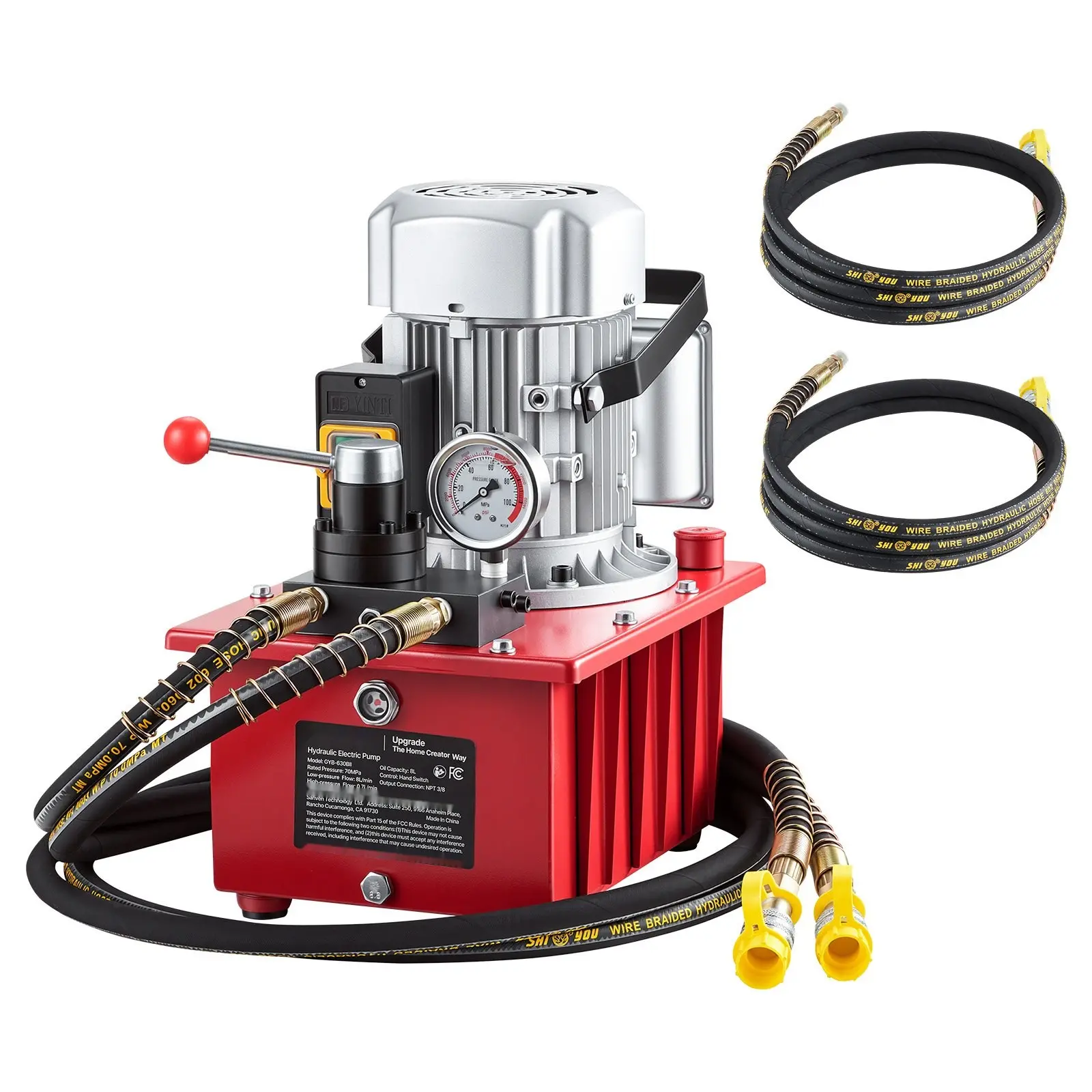 Electric Hydraulic Pump 750W 10,000 PSI 120V Double Acting Electric-Driven Hydraulic Power Pack Unit With Manual Valve 2.1 Gallon (8L) For Punching, Bending, And Double Acting Cylinders