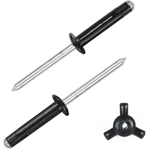 3/16" x 1" Tri-Fold Rivets Assortment - 120 count,Black Tri-fold Exploding Pop Rivets Solid  Tri Grip Rivets Bulb Style Rivets for Kayak Marine Boat