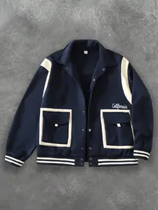 Vintage College Style Baseball Jacket, Casual Fitted Jacket, Patchwork Design, Fitted Cut, Sporty Look, Perfect for Fall & Winter, Trendy Outerwear