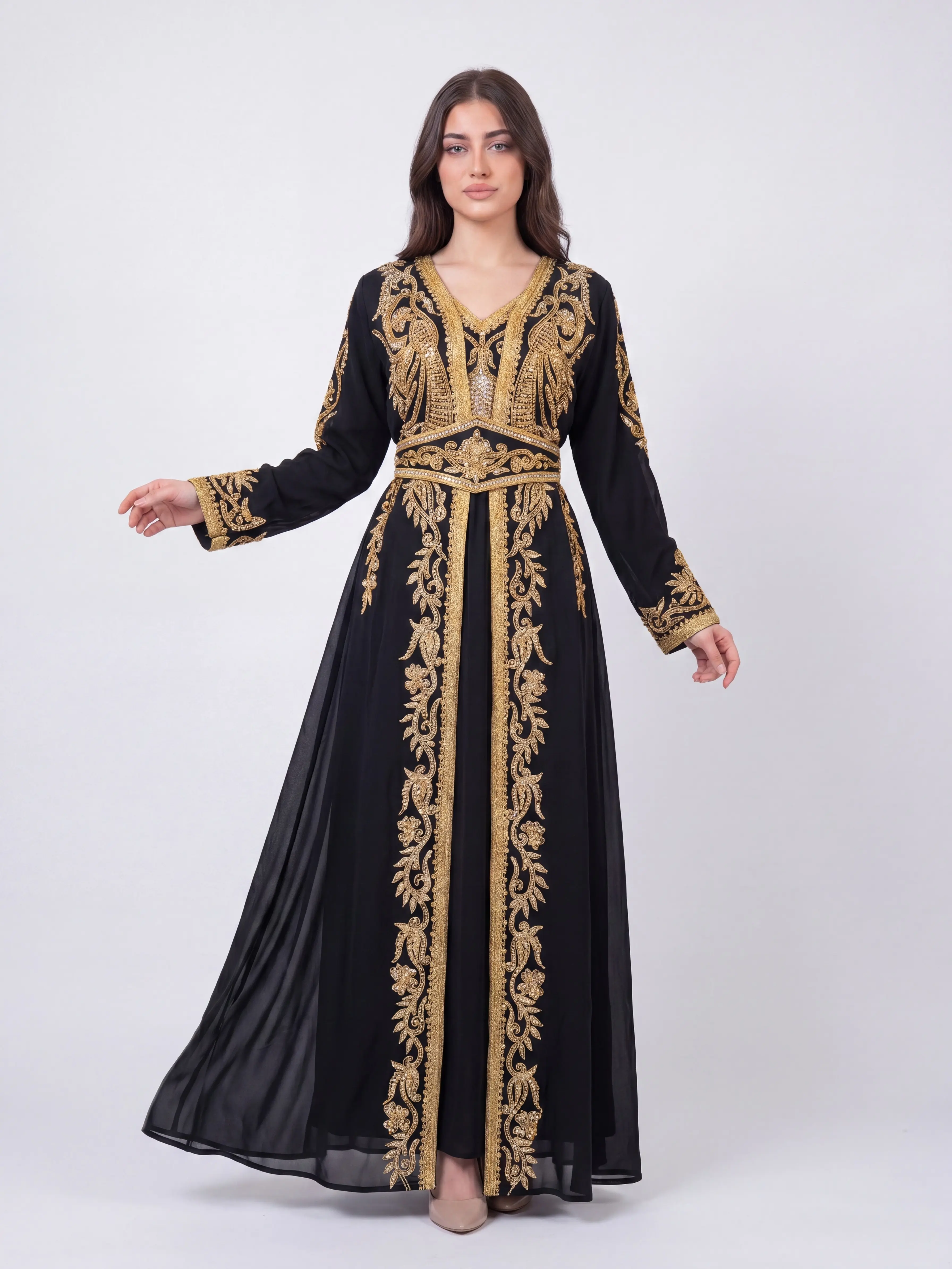 Birdie Kuftan - Women's Embroidered Modest Caftan, Belted Midi Gown, Ideal for Eid, Ramadan, Gifts for Her, Modesty, Muslim Women Gowns, Embroidery