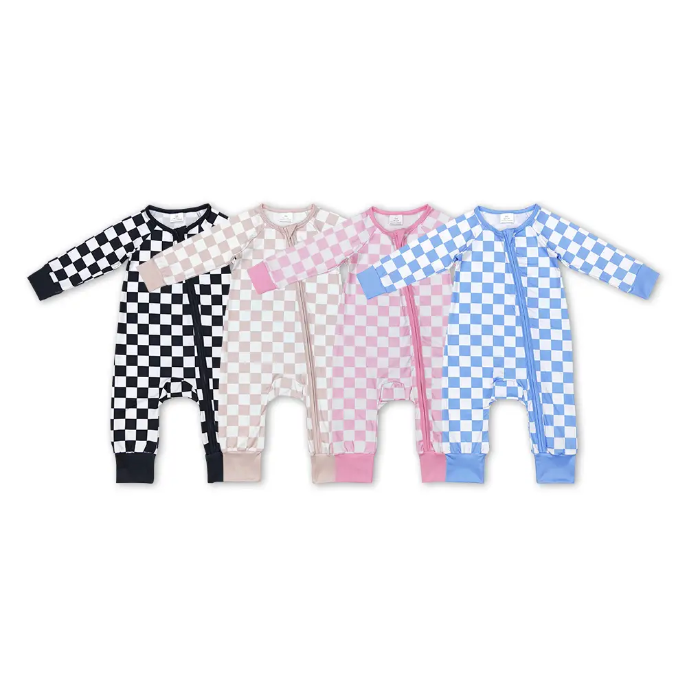 Adorable Long Sleeve Checkerboard Baby Romper - Super Soft & Cozy | Stylish Infant Sleeper for Cute Little Ones | Must-Have Baby Fashion