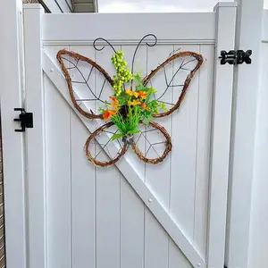 Rustic Woven Butterfly Artificial Flower Decorative Hanging Ornament, Floral Art for Living Room Entryway Wall Decoration, Easter Spring Atmosphere Setup, Wall Ornaments, Hangable