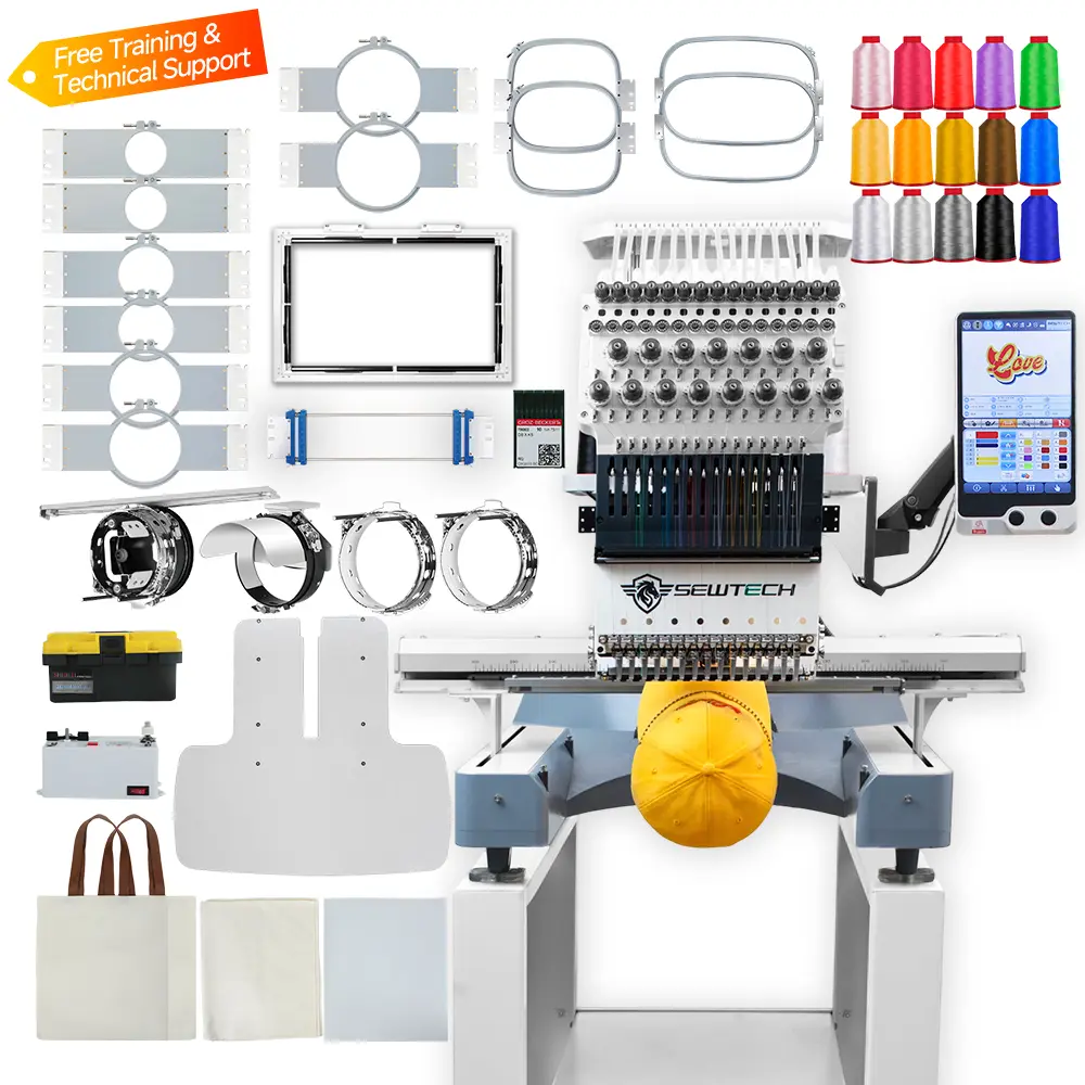 SEWTECH 15 Needles Embroidery Machine with 400x600 mm Larger Embroidery Area, 1200 SPM Max Speed with 10" Touch Screen, WiFi/USB Transfer, Commercial Embroidery Machine for Hat, T-Shirt, Flat, Sock
