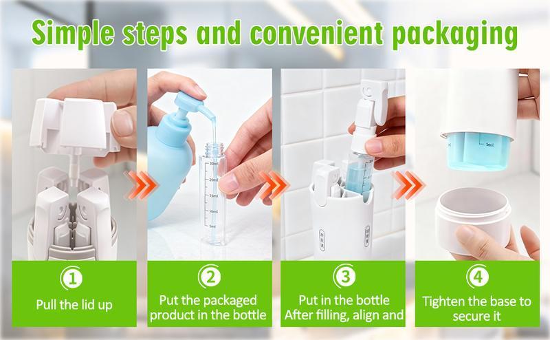 2026 New 4‑in‑1 Leak‑Proof Travel Dispenser Bottle, Refillable Silicone Squeeze Container with Lock, Compact Toiletry Organizer for Business Trips, Vacations & Travel
