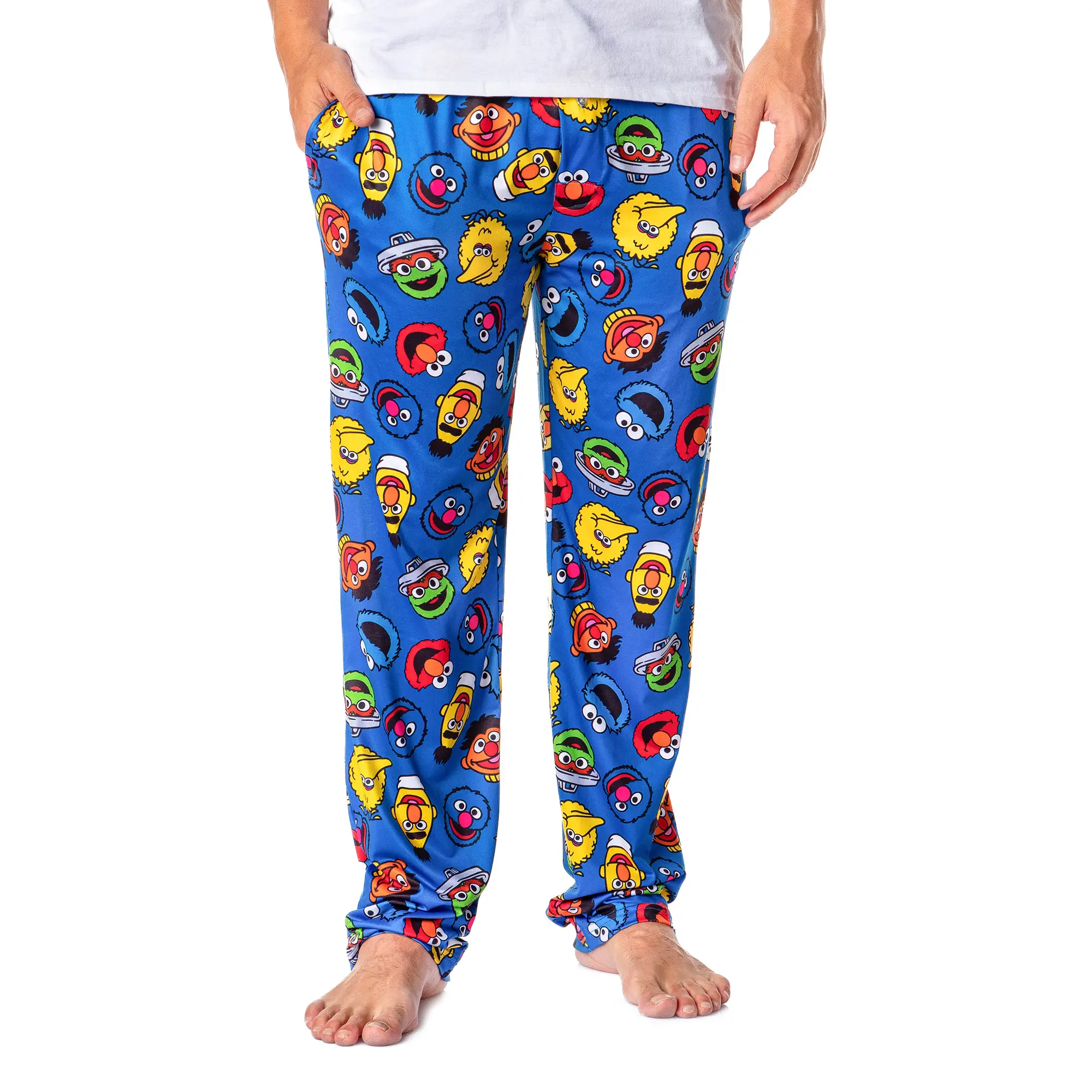 Sesame Street Men's Smooth Allover Cookie Character Head Polyester-Spandex Nightwear Lounge Pajama Pants
