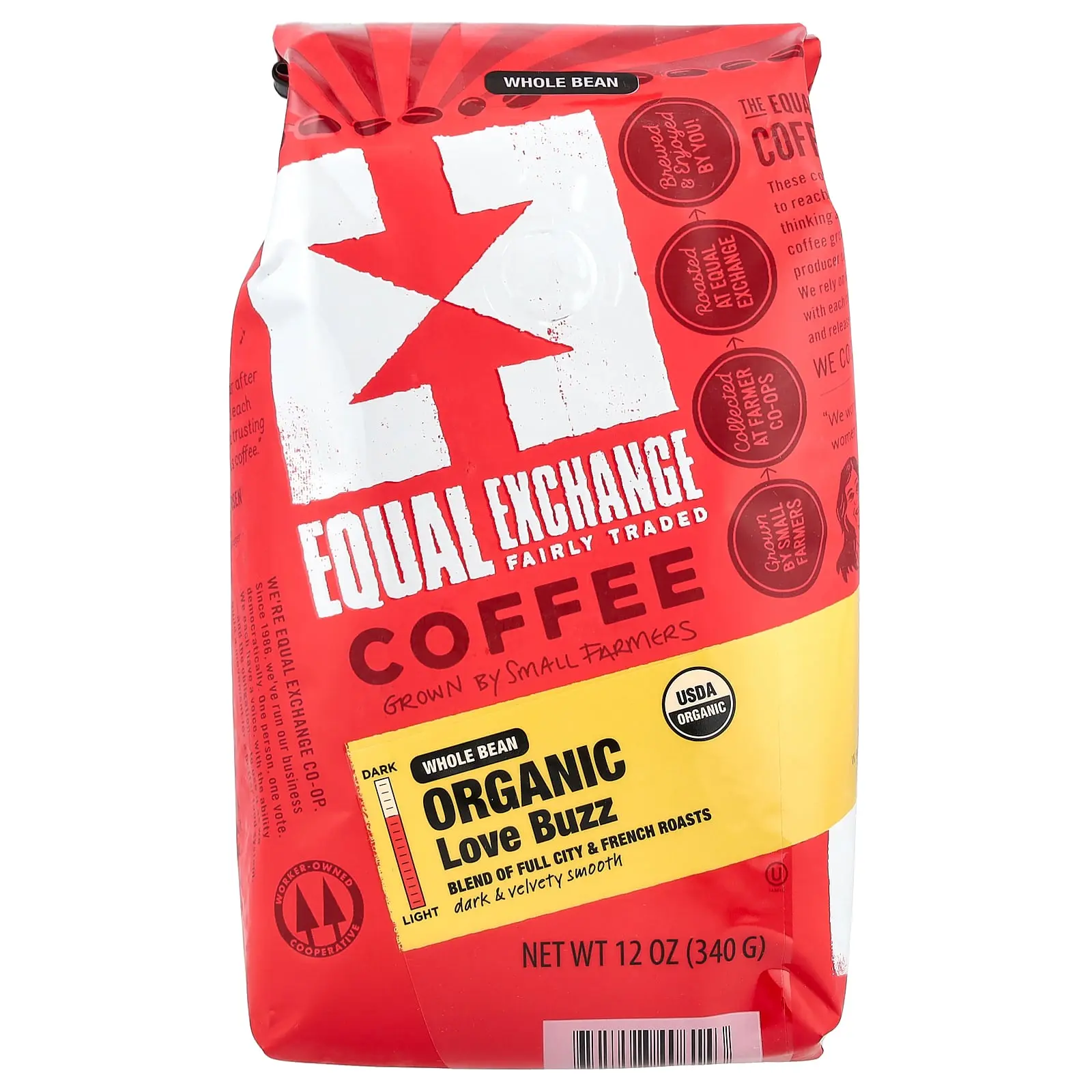 Equal Exchange Organic Coffee, Love Buzz, Whole Bean, French Roasts, 12 oz (340 g)