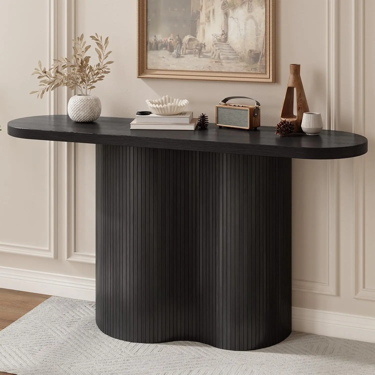 【SummerFinds】ONBRILL 55/57-Inch Fluted Entryway Table, Tambour Waterfall Design Console Table Behind Couch, Modern Wood Accent Sofa Table for Entrance, Hallway, Living Room