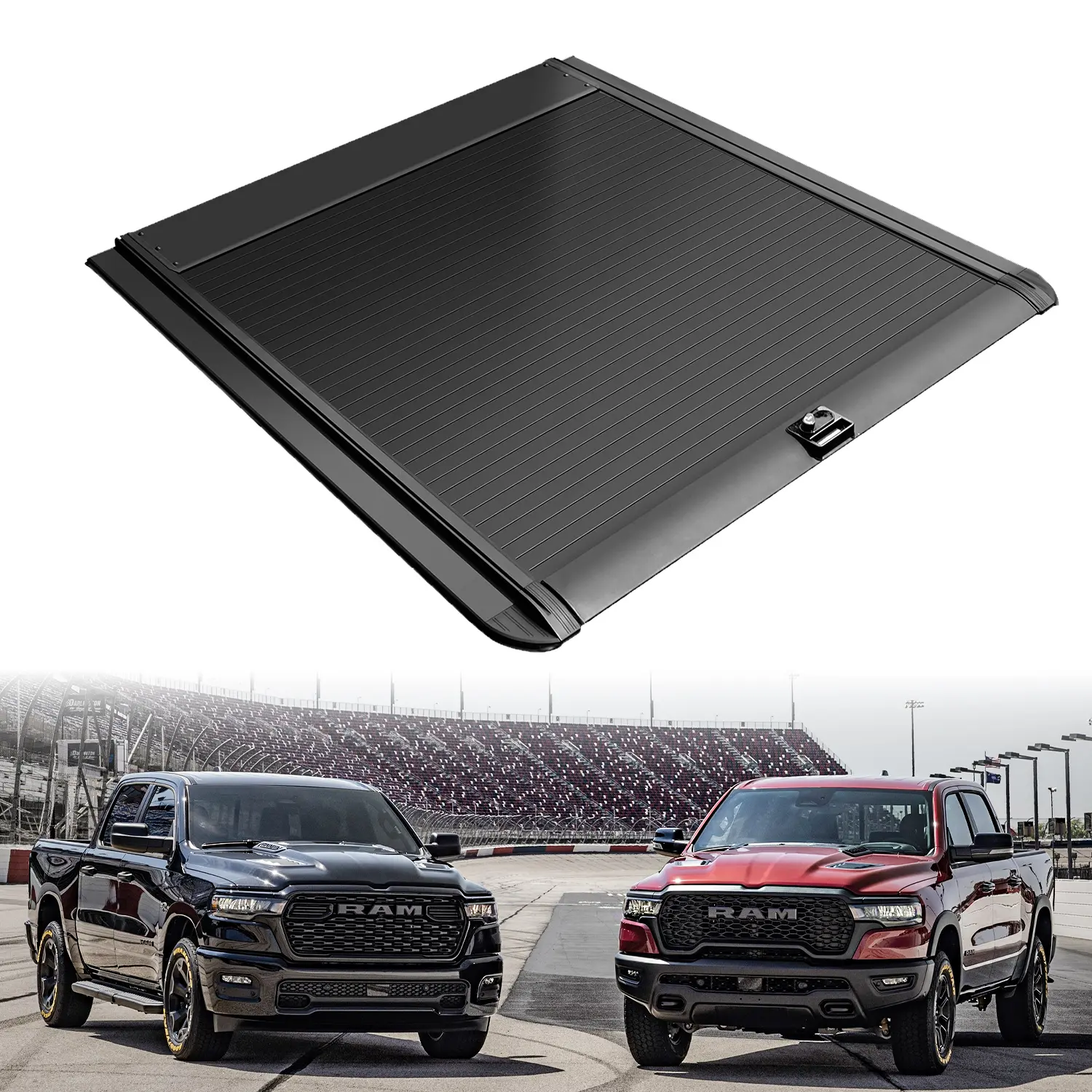 Retractable Aluminum Truck Bed Tonneau Cover with Password Lock, Durable UV Protection, Compatible with 2009-2026 Ram 1500 (5'7"/67.4" Bed) Car Exterior Accessory