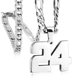 Personalized Number Necklaces for Mens/Athlete, 24inch Length Stainless Steel Sports Pendant Chain Baseball Basketball Football Team Inspiration Jewelry