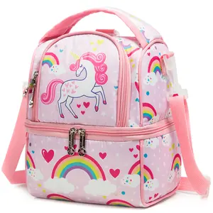 Pink Unicorn Lunch Bag Multi-Purpose Backpack with Rainbow Hearts Design Ideal for Kids School Lunches Picnics Outdoor Camping