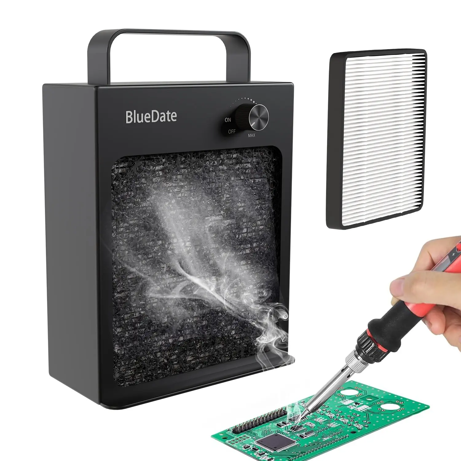 BlueDate Solder Fume Absorber Remover Fume Extractor Anti-Smoke Absorber DIY Work Fan for Soldering Station, Hand Engraving, Jewelry Soldering Use with HEPA Filter