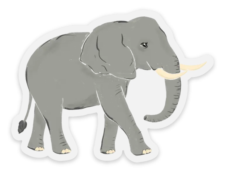 Elephant Waterproof Vinyl Sticker, 3x2.5"