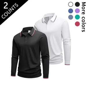 Men's Slim-Fit Long-Sleeve Polo Shirt 2-Pack Classic Fit Comfortable Lightweight Top for Office Casual Golf