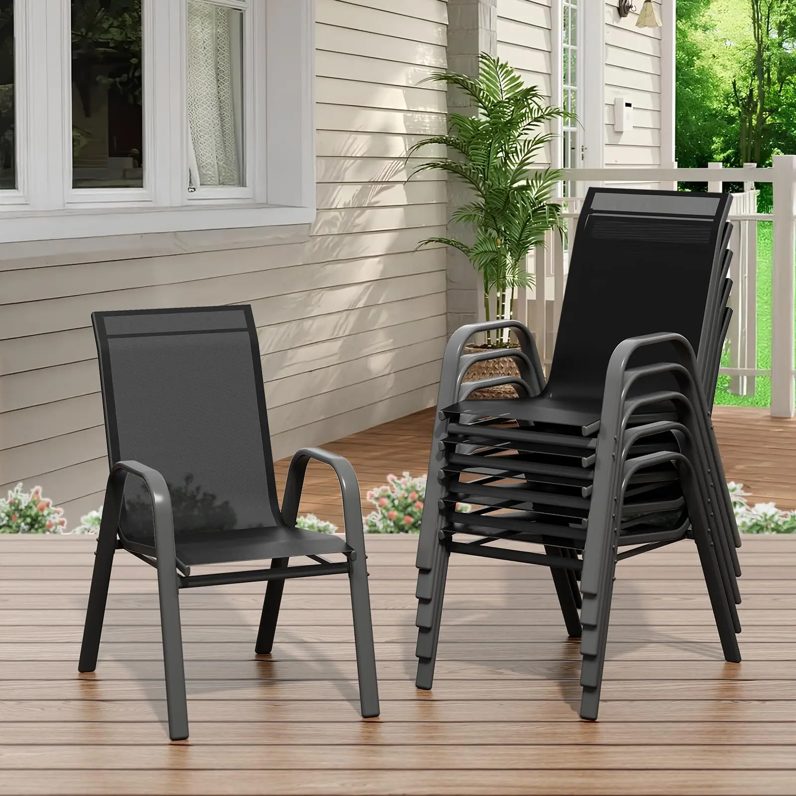 6-Piece Stackable High Back Patio Chairs, Breathable Textilene with Solid Metal Frame, All-Weather Outdoor Seats for Poolside, Garden, Deck and Backyard