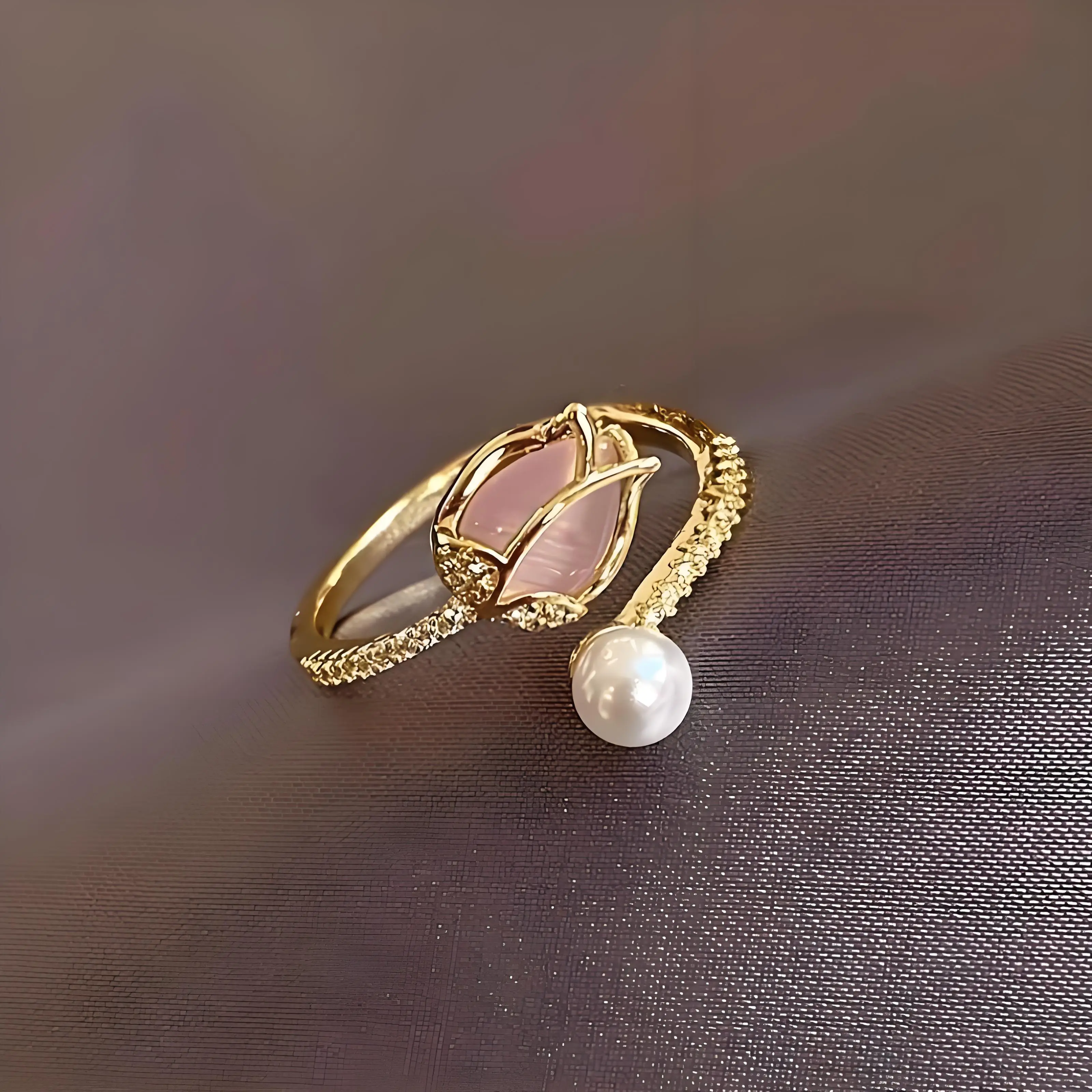 Fashion Minimalist Copper Tulip Bud Shape Flower Ring - Sporty Chic Adjustable Open Band Beautiful Rings for Teenagers, Daily Casual Wear (Sports & Outdoor Accessory), Flowers, Floral Design Ring, Adjustable Open Design