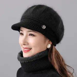 BIGWIG Women's Winter Hat with Brim, Knitted Hat, Winter Warm Two-Piece Hat Scarf, Casual Wool Baseball Cap with Brim, Faux Fur Trim, Cold Weather Warm Knitted Beret