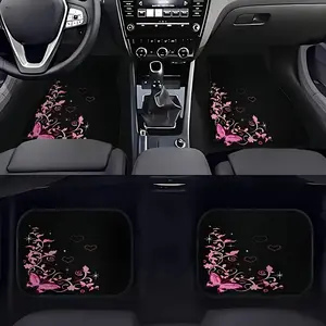 4-Piece GM front and rear floor mats | All-weather carpets for cars, SUVs and trucks, durable polyester to protect car interior, simple pink floral pattern, ideal gift for both men and women, Car Accessory