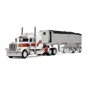 Peterbilt Model 389 w/ 48" Mid-Roof Sleeper in White, Red, and Gold w/ MAC Coal End Dump Trailer Diecast 1:64 Scale Model - DCP 60-1936