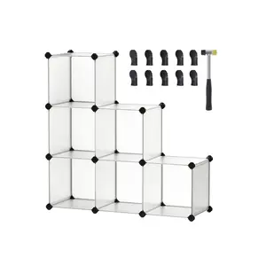 SONGMICS 6 Cube Storage Organizer, DIY Closet Shelf, Plastic Clothes Organizer, Modular Bookcase, 11.8 x 11.8 x 11.8 Inch Cubes, with Feet and Rubber Mallet