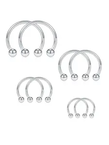 8pcs Classic Fashionable Stainless Steel Circular Horseshoe U-shaped Nose Ring, Septum Ring, Cartilage Earring, Lip Ring, Eyebrow Ring, Inner Diameter 6mm, 8mm, 10mm, 12mm, Fashion Body Jewelry, Nose Rings Hoops
