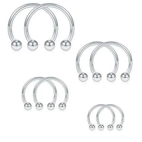 8pcs Classic Fashionable Stainless Steel Circular Horseshoe U-shaped Nose Ring, Septum Ring, Cartilage Earring, Lip Ring, Eyebrow Ring, Inner Diameter 6mm, 8mm, 10mm, 12mm, Fashion Body Jewelry, Nose Piercing Jewelry, Nose Rings Hoops, Body Jewellery